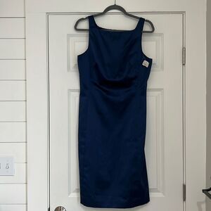 NWT Nicole Miller Long Satin Blue Sheath Dress -10